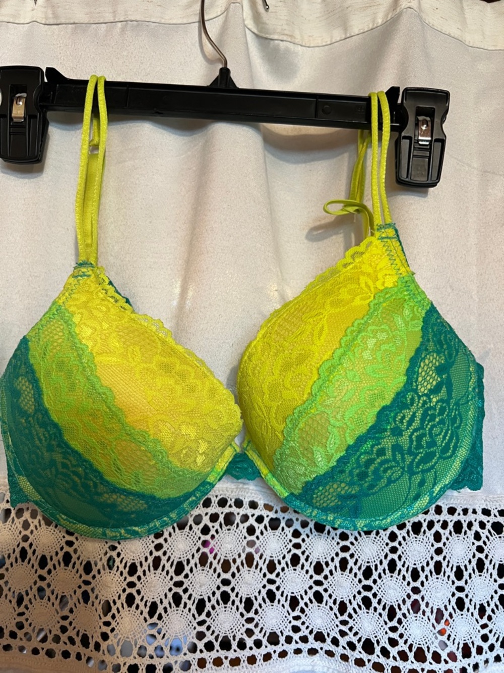 Charlotte Russe Neon Yellow and Teal Lace Push-Up Bra
